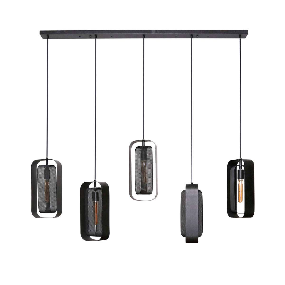 Pendant lamp Mesh Rotate artic black - 5-light, 145 cm wide