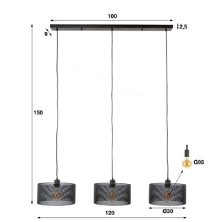 Suspension Mesh Round noir artic - 3 lumières, largeur 120 cm