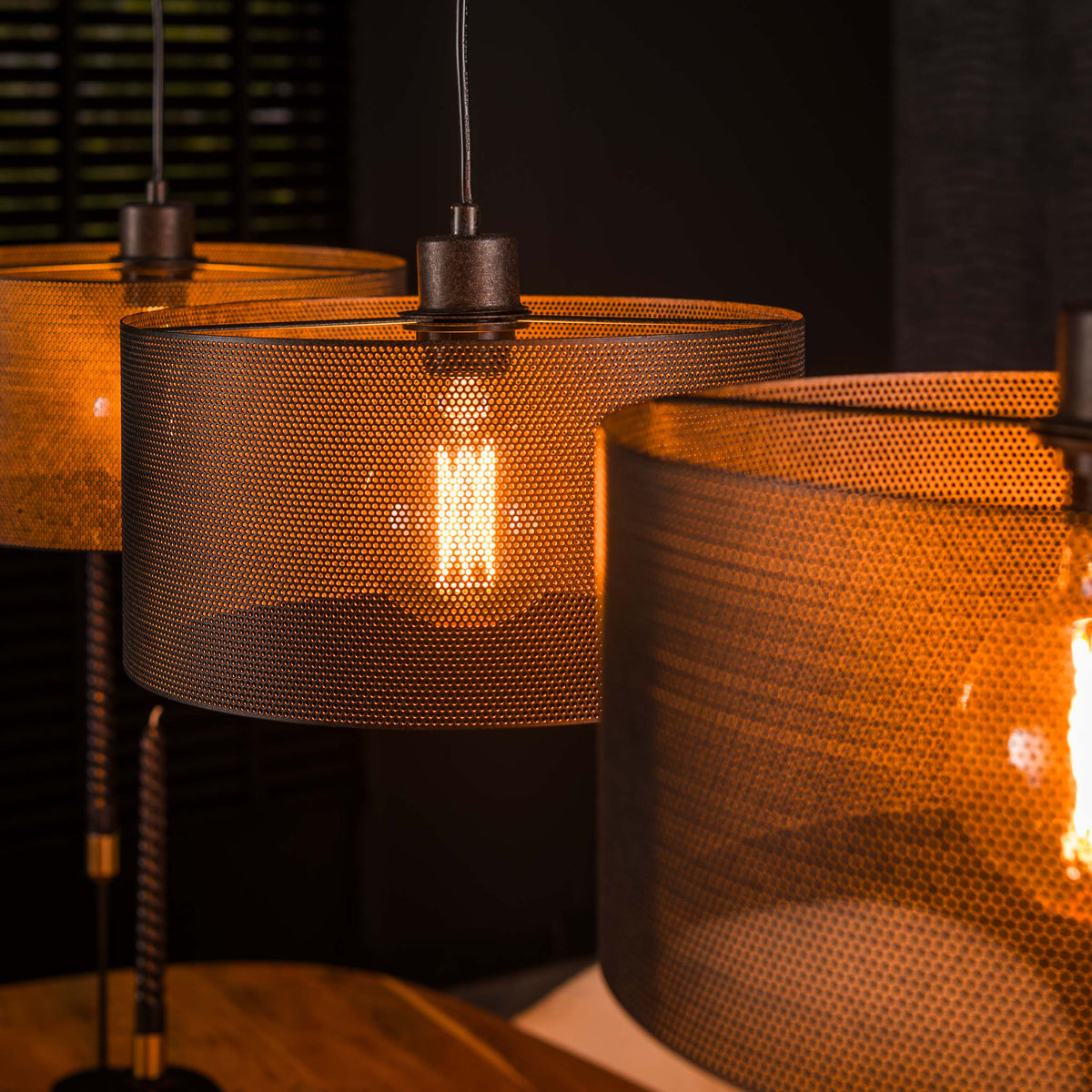 Pendant lamp Mesh Round artic black - 3-light, 120 cm wide