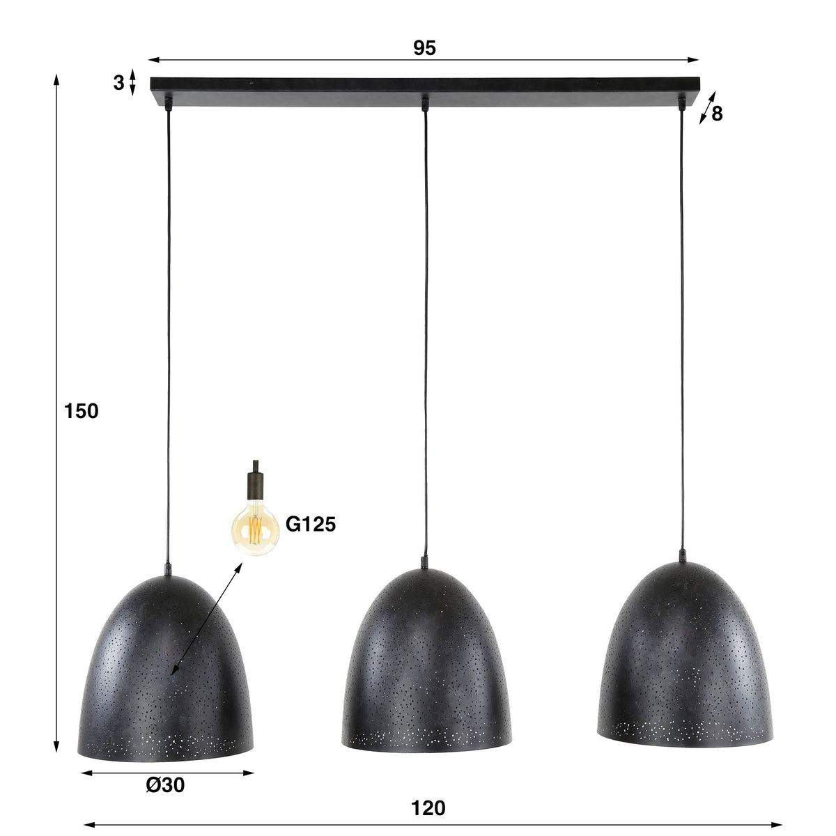 Pendant lamp Kosmos anthracite - 3-light, 120 cm wide