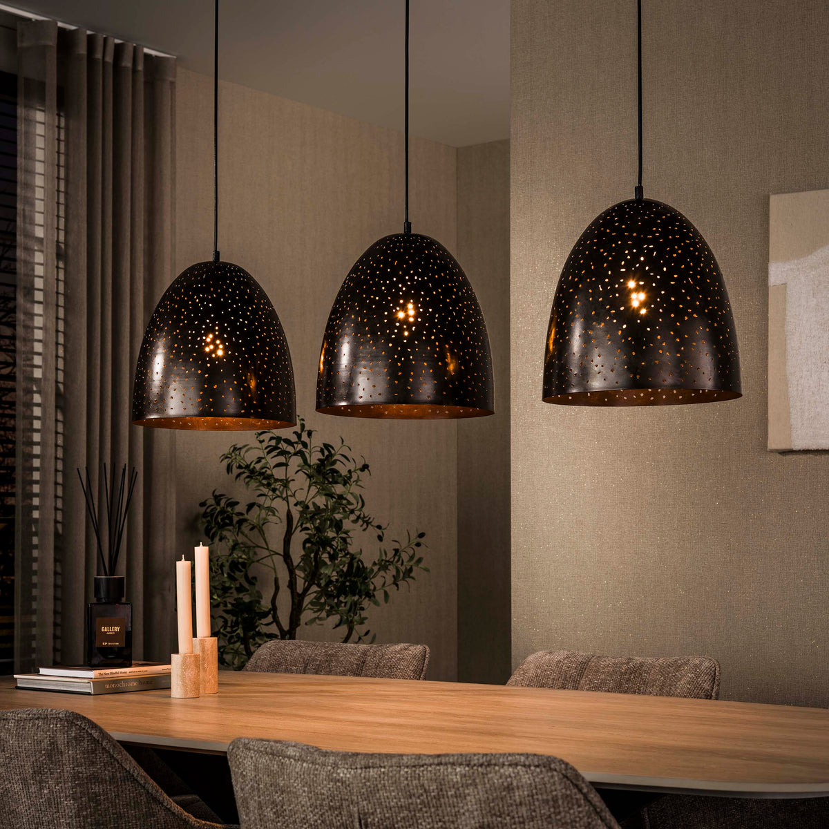 Pendant lamp Kosmos urban brown - 3-light, 120 cm wide