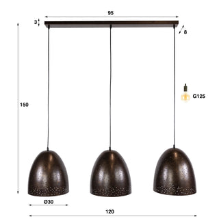 Suspension Kosmos brun urban - 3 lumières, largeur 120 cm