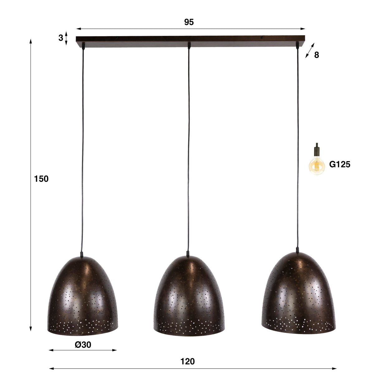 Pendant lamp Kosmos urban brown - 3-light, 120 cm wide