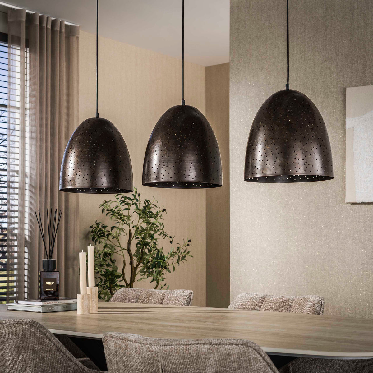 Pendant lamp Kosmos urban brown - 3-light, 120 cm wide