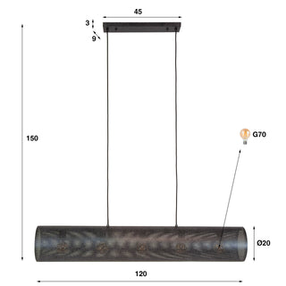 Hanglamp Tubon Mesh artic zwart - 5-lichts, 120 cm breed