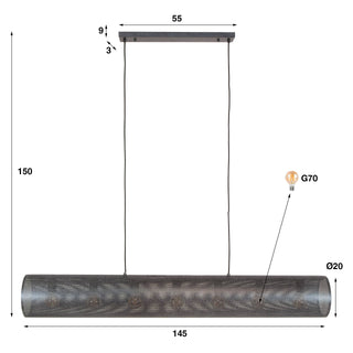 Suspension Tubon Mesh noir artic - 7 lumières, largeur 145 cm