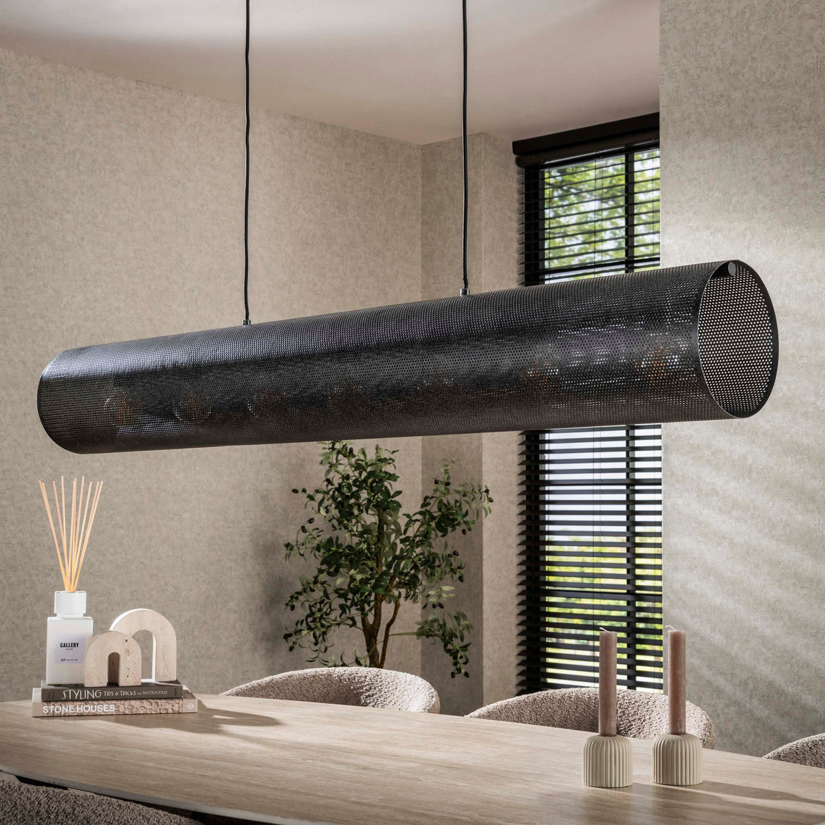 Pendant lamp Tubon Mesh artic black - 7-light, 145 cm wide