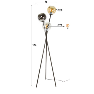 Vloerlamp Multi Globe artic zwart - 3-lichts, 174 cm hoog