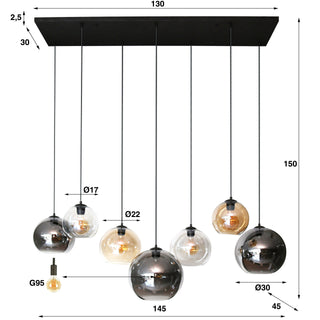 Suspension Multi Globe noir artic - 4+3 lumières, largeur 145 cm