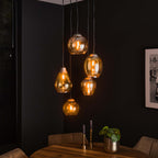 Hanglamp Mix amber glas - 5-lichts, diameter 43 cm