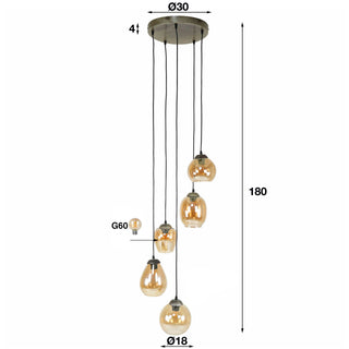 Hanglamp Mix amber glas - 5-lichts, diameter 43 cm