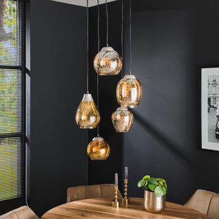 Hanglamp Mix amber glas - 5-lichts, diameter 43 cm