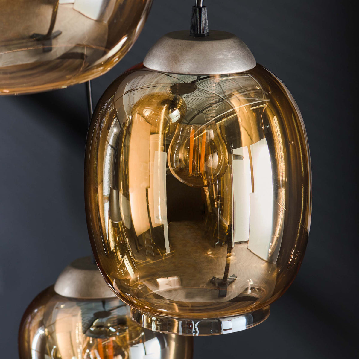 Pendant lamp Mix amber glass - 5-light, diameter 43 cm