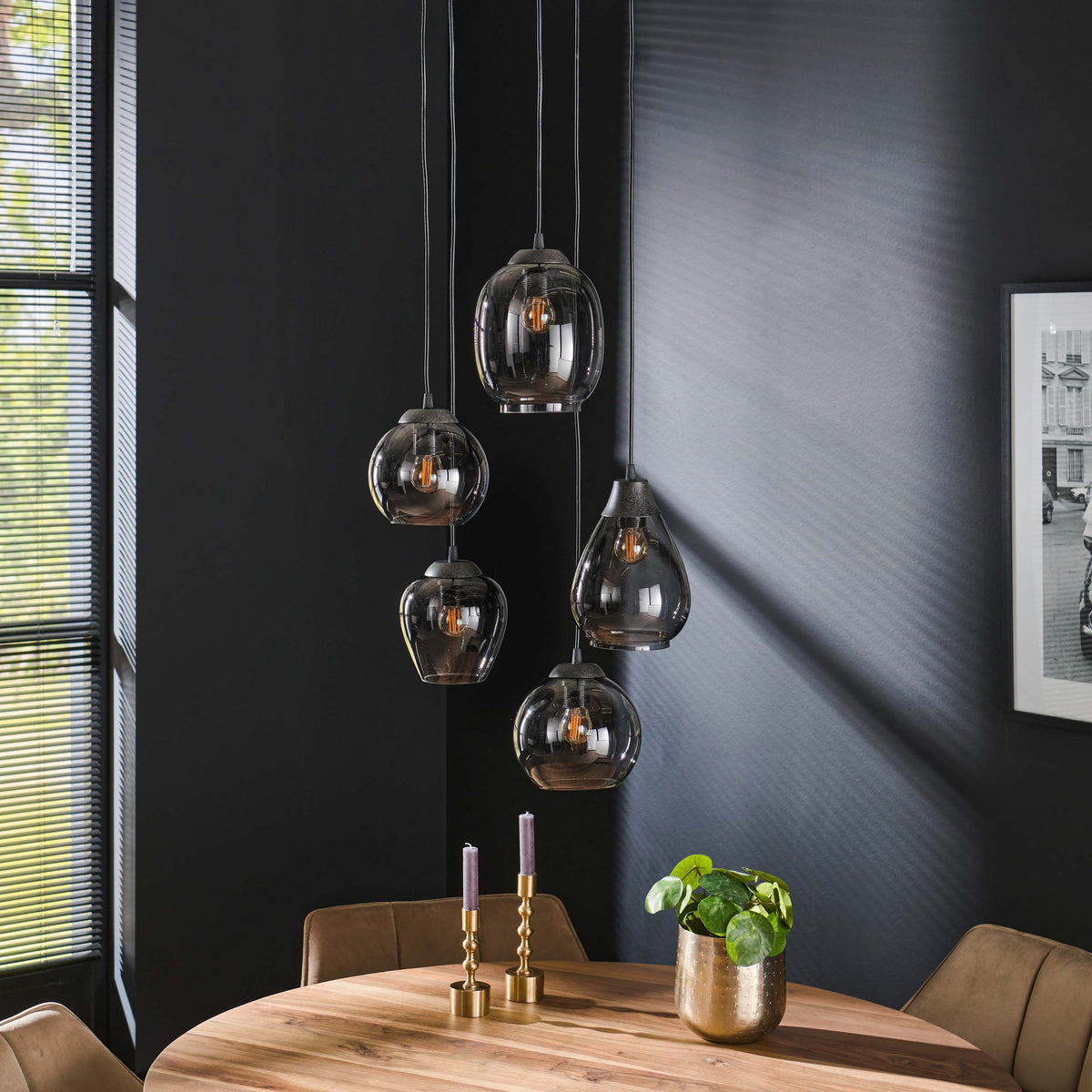 Hanglamp Mix chroom glas - 5-lichts, diameter 43 cm