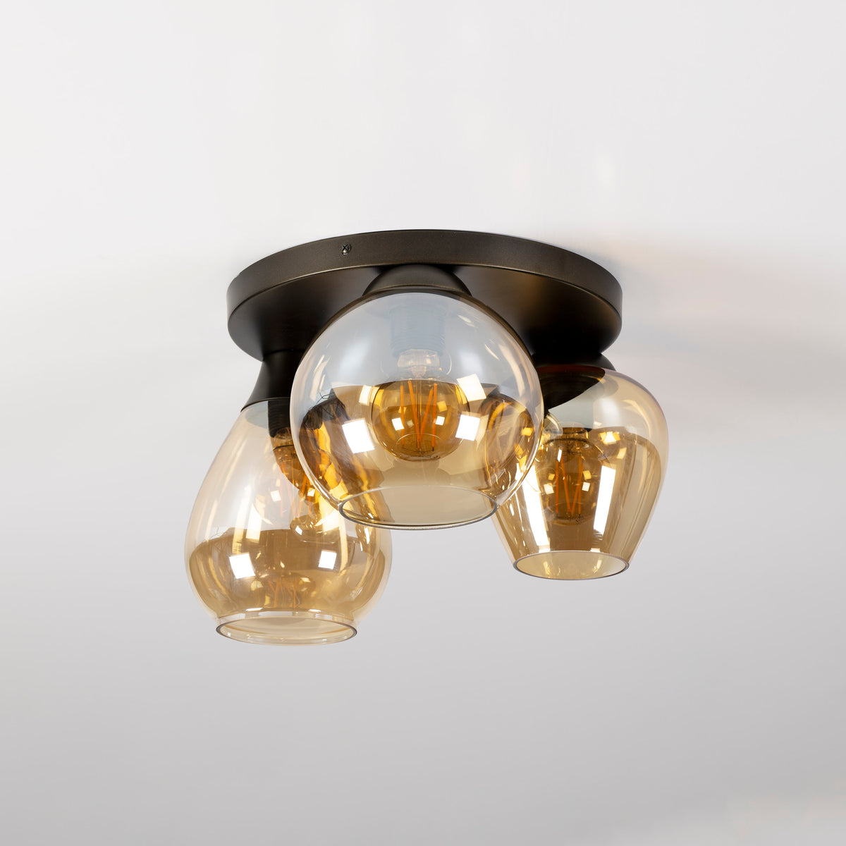 Plafondlamp Mix amber glas - 3-lichts, diameter 41 cm