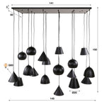 Suspension Metal XXL noir artic - 6+6+6 lumières, largeur 145 cm