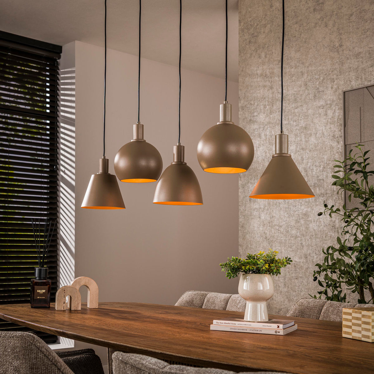 Hanglamp Metallo beige - 5-lichts, 118 cm breed