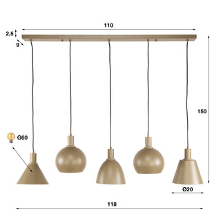 Hanglamp Metallo beige - 5-lichts, 118 cm breed