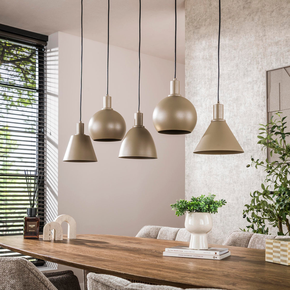 Hanglamp Metallo beige - 5-lichts, 118 cm breed
