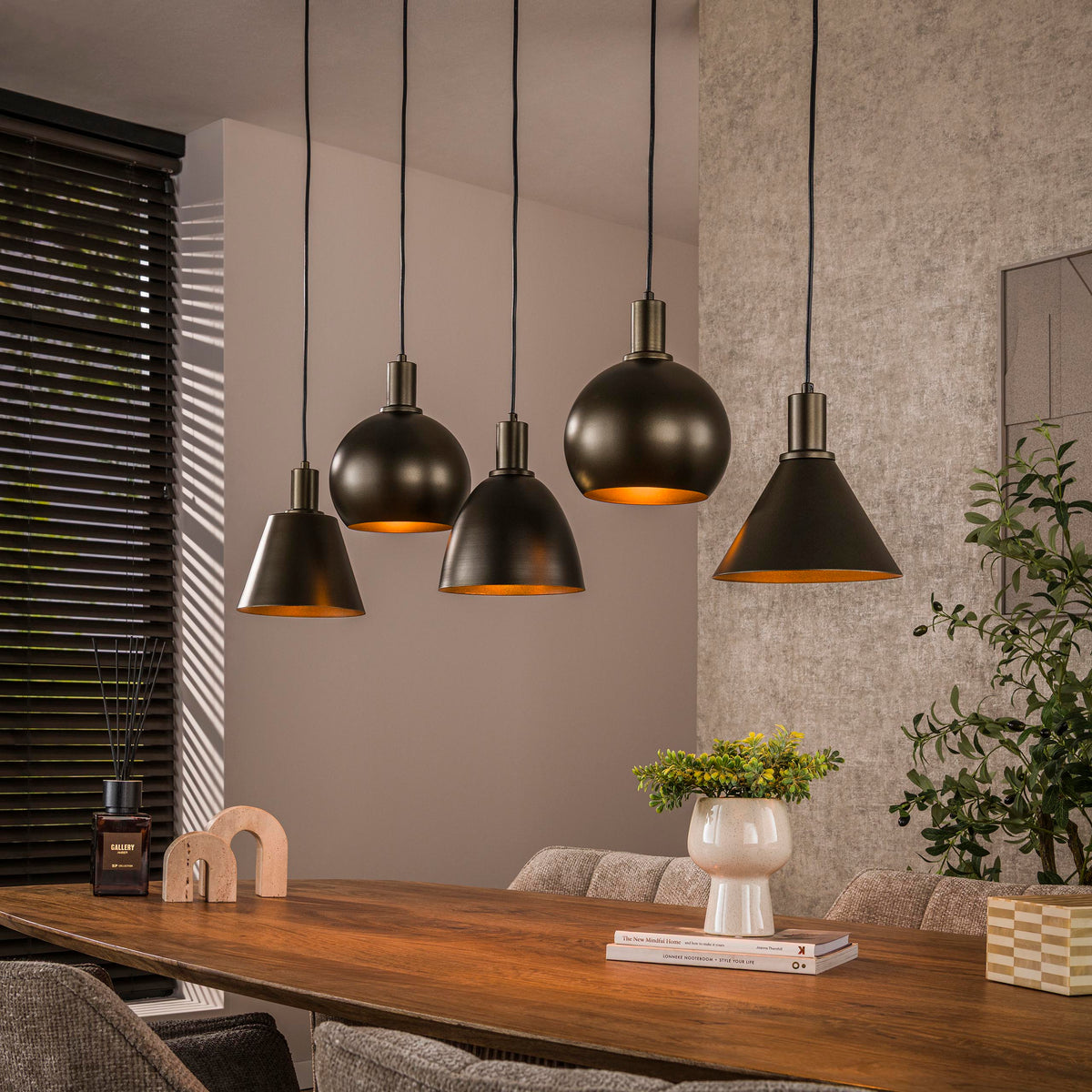 Pendant lamp Metallo sienna brown - 5-light, 118 cm wide