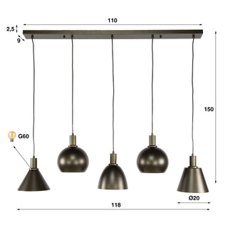 Hanglamp Metallo sienna bruin - 5-lichts, 118 cm breed