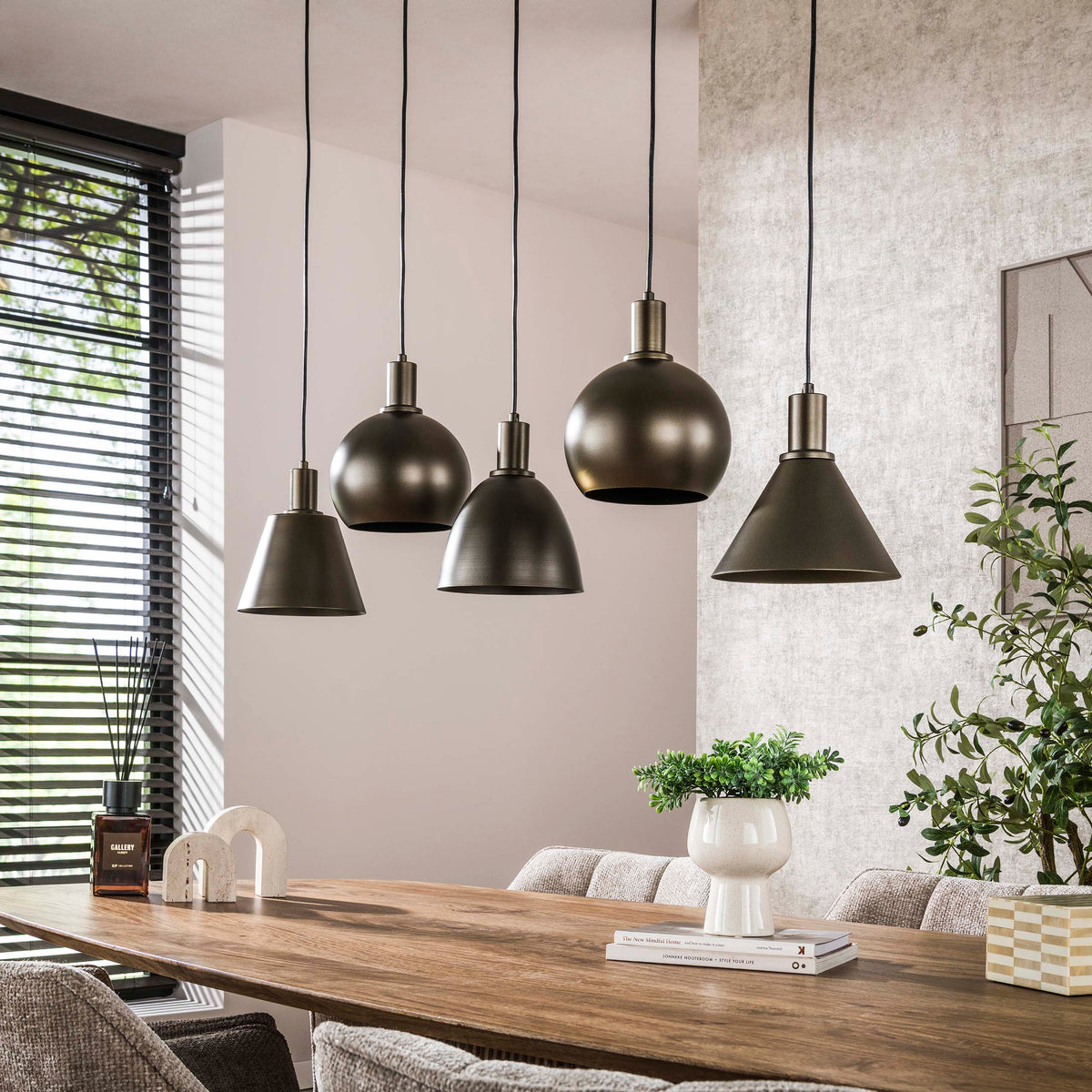 Pendant lamp Metallo sienna brown - 5-light, 118 cm wide