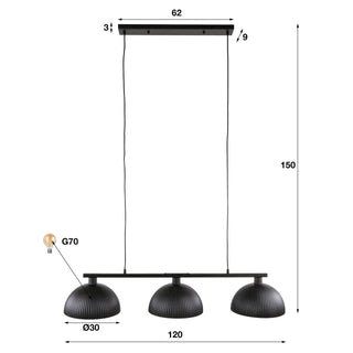 Pendant lamp Ripple artic black - 3-light, 120 cm wide
