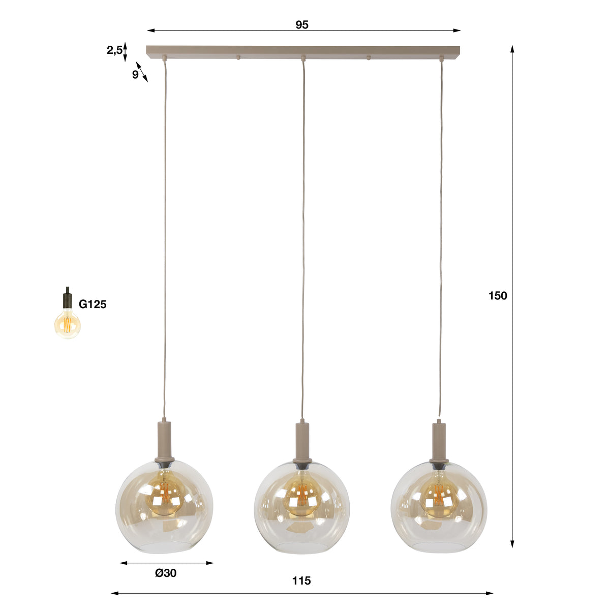 Hanglamp Sfera Tricolore beige - 3-lichts, 115 cm breed