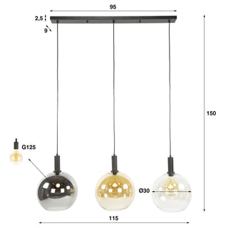 Suspension Sfera Tricolore noir artic - 3 lumières, largeur 115 cm
