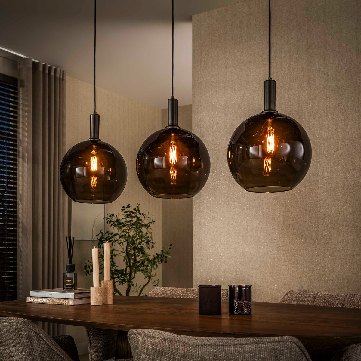 Pendant lamp Sfera Tricolore sienna brown - 3-light, 115 cm wide