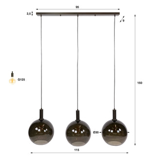 Suspension Sfera Tricolore brun sienna - 3 lumières, largeur 115 cm