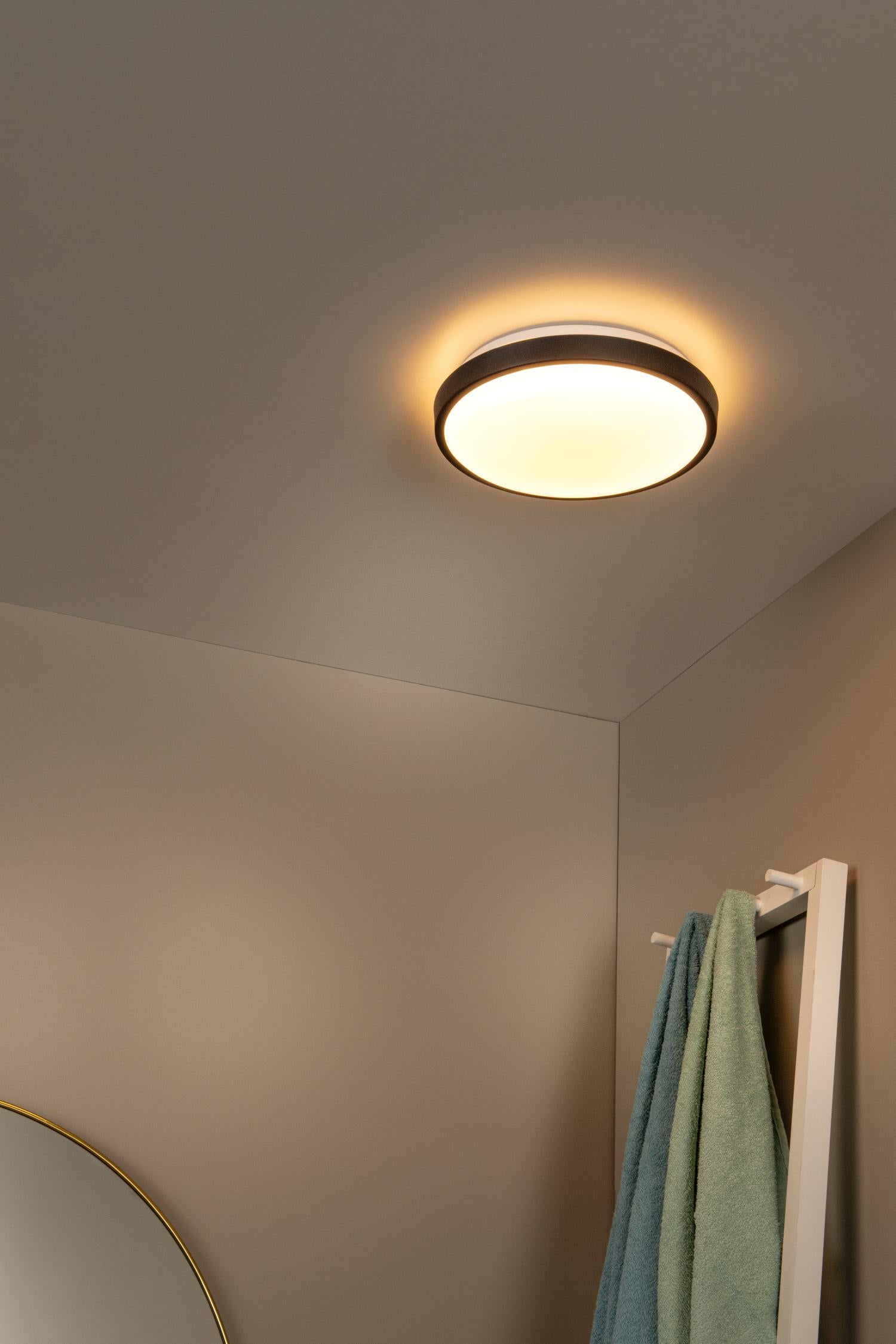 DASHER - Plafonnière Badkamer - Ø 29,3 cm - LED - 1x12W 2700K - IP44 - Bewegingssensor - Zwart