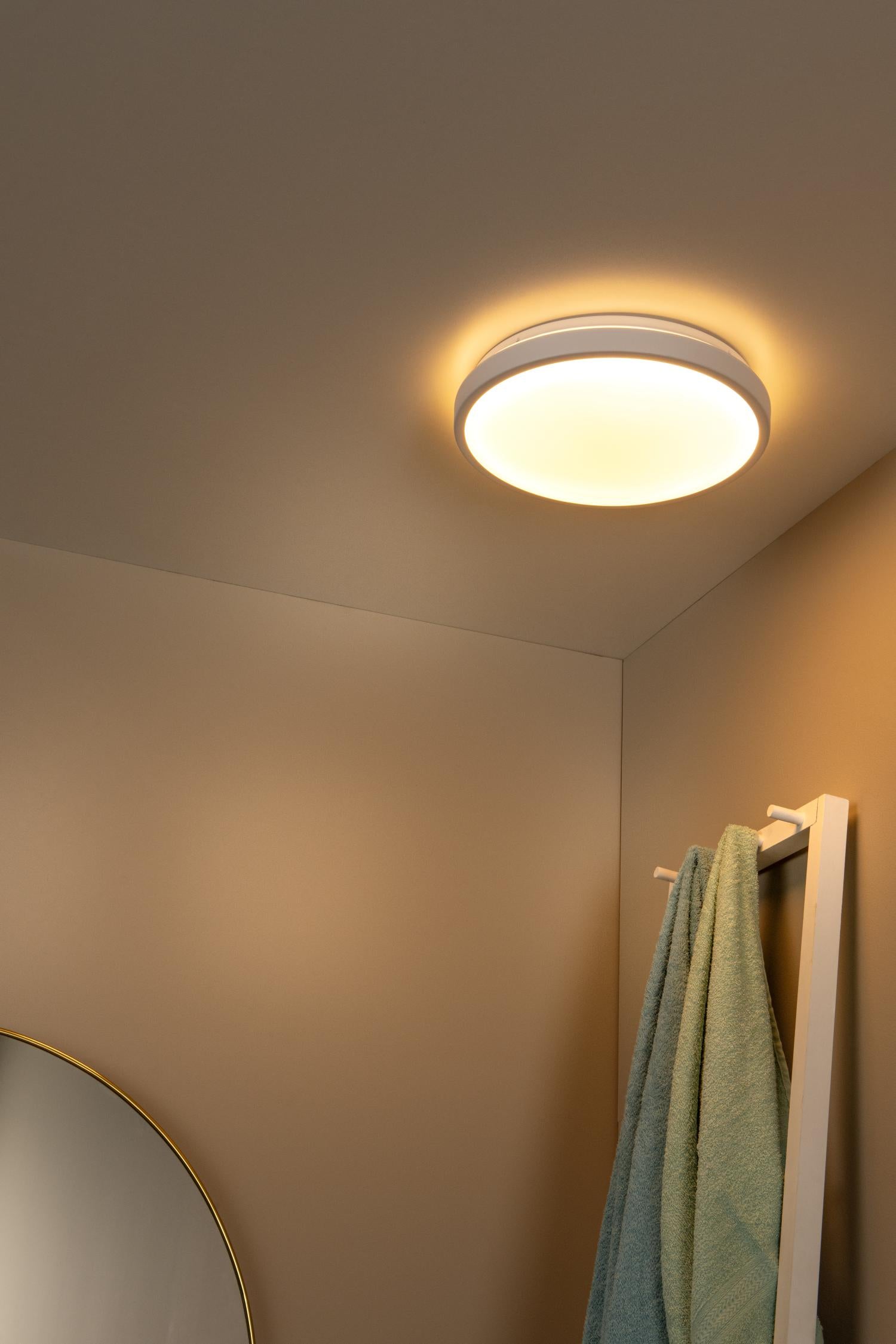 DASHER - Plafonnier Salle de bain - Ø 34,8 cm - LED - 1x18W 2700K - IP44 - Détecteur de mouvement et jour/nuit - Blanc