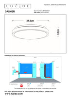 DASHER - Plafonnier Salle de bain - Ø 34,8 cm - LED - 1x18W 2700K - IP44 - Détecteur de mouvement et jour/nuit - Blanc