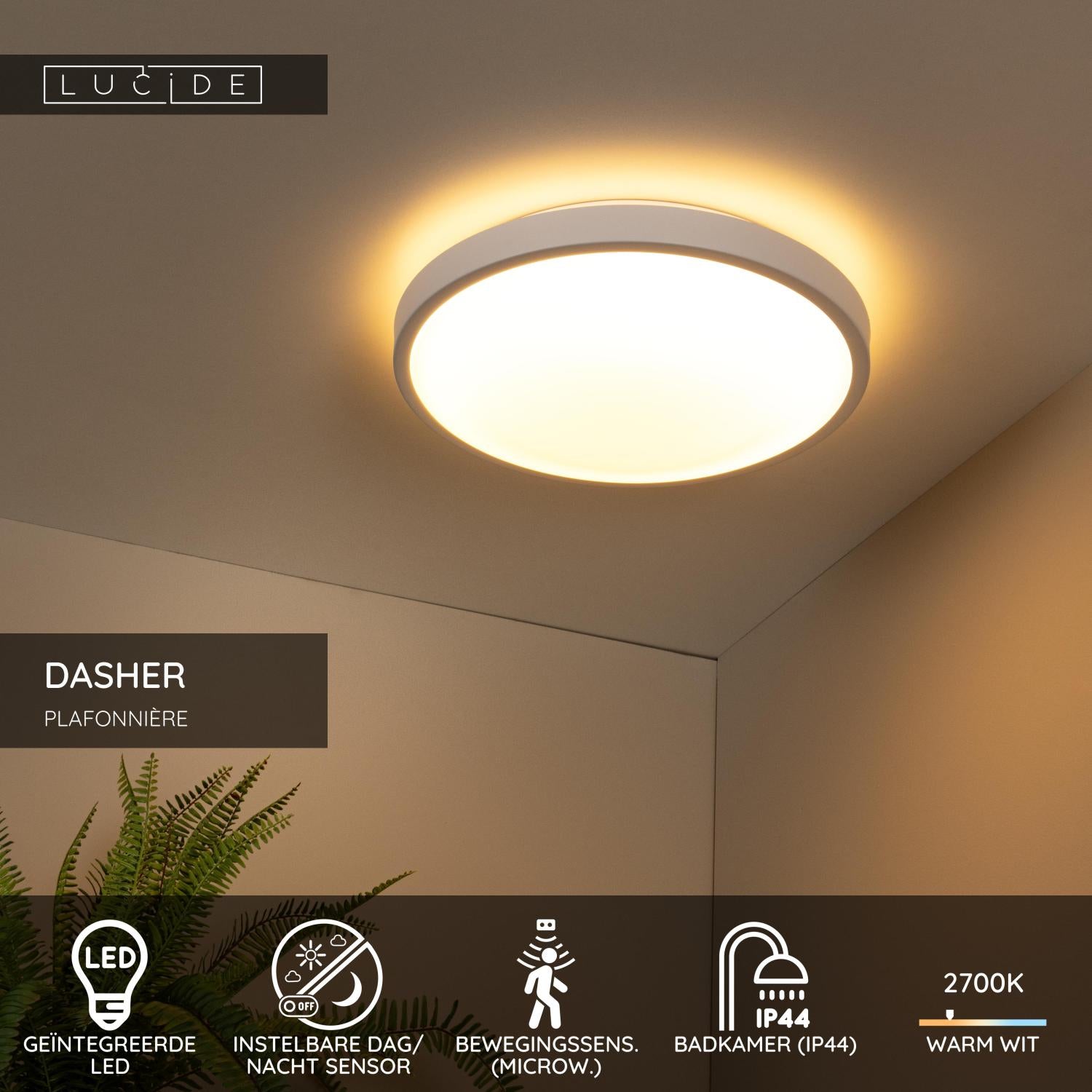 DASHER - Plafonnier Salle de bain - Ø 41 cm - LED - 1x24W 2700K - IP44 - Détecteur de mouvement - Blanc