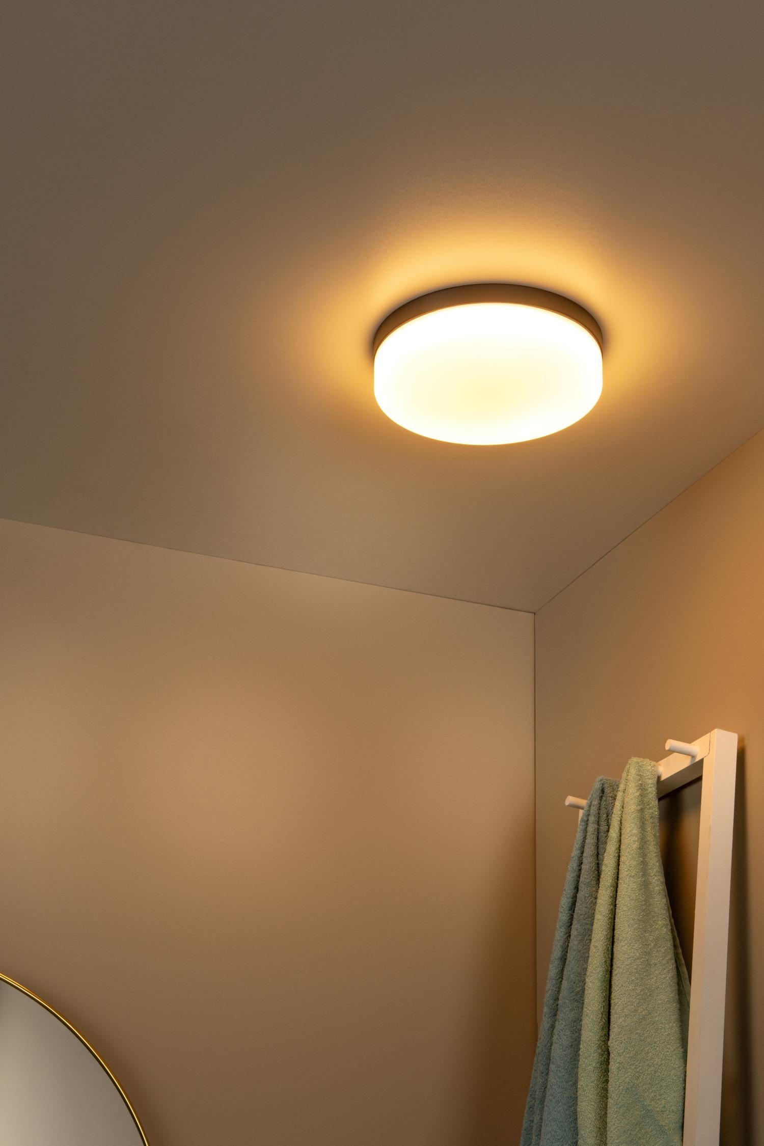 BISKIT - Plafonnier Salle de bain - Ø 23 cm - LED - 1x12W 2700K - IP44 - Détecteur de mouvement - Noir