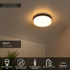 BISKIT - Plafonnière Badkamer - Ø 28 cm - LED - 1x18W 2700K - IP44 - Bewegingssensor - Zwart