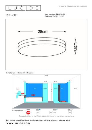 BISKIT - Plafonnier Salle de bain - Ø 28 cm - LED - 1x18W 2700K - IP44 - Détecteur de mouvement - Blanc