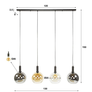 Suspension Sfera Tricolore noir artic - 4 lumières, largeur 130 cm