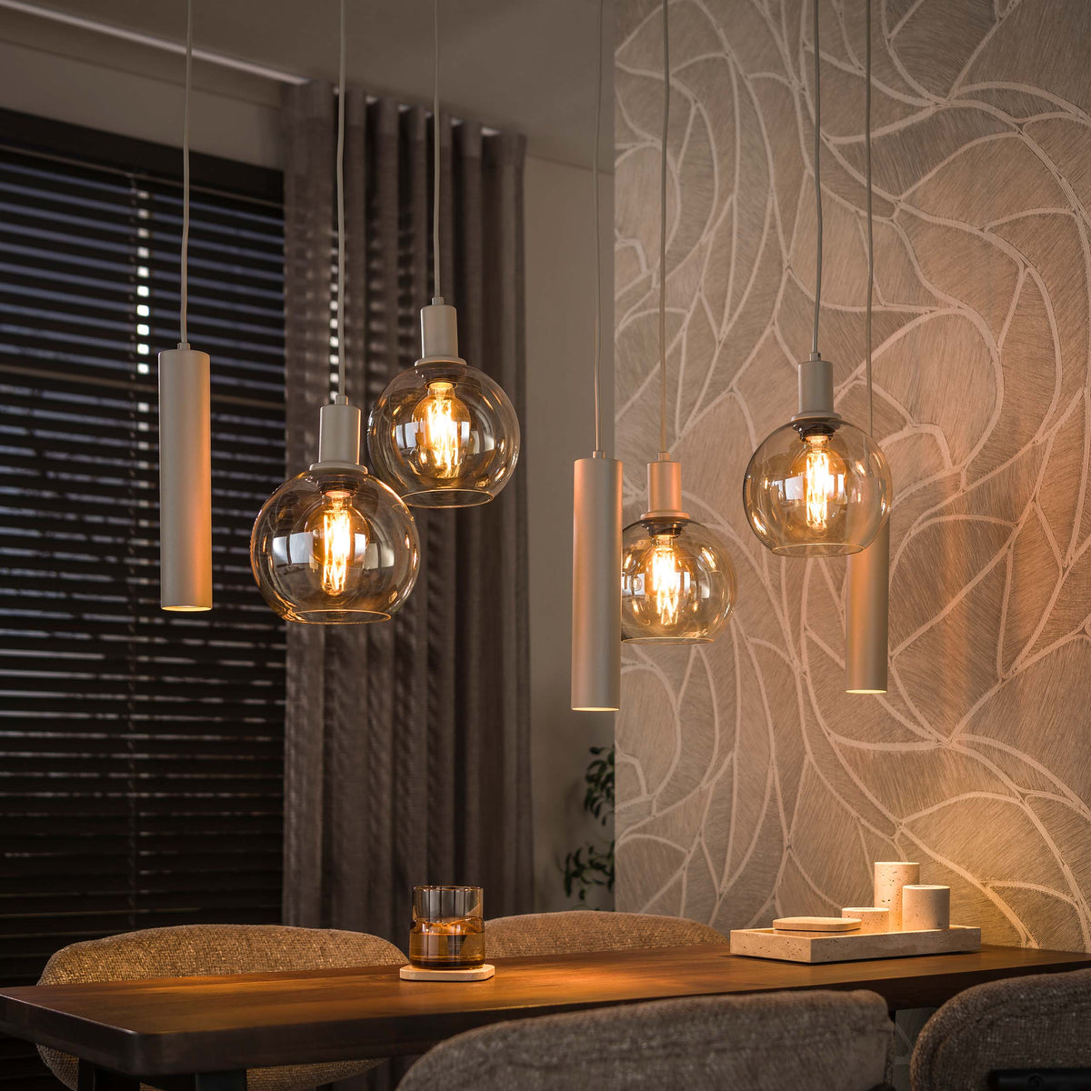 Pendant lamp Sfera Tricolore beige - 4+3-light, 100 cm wide