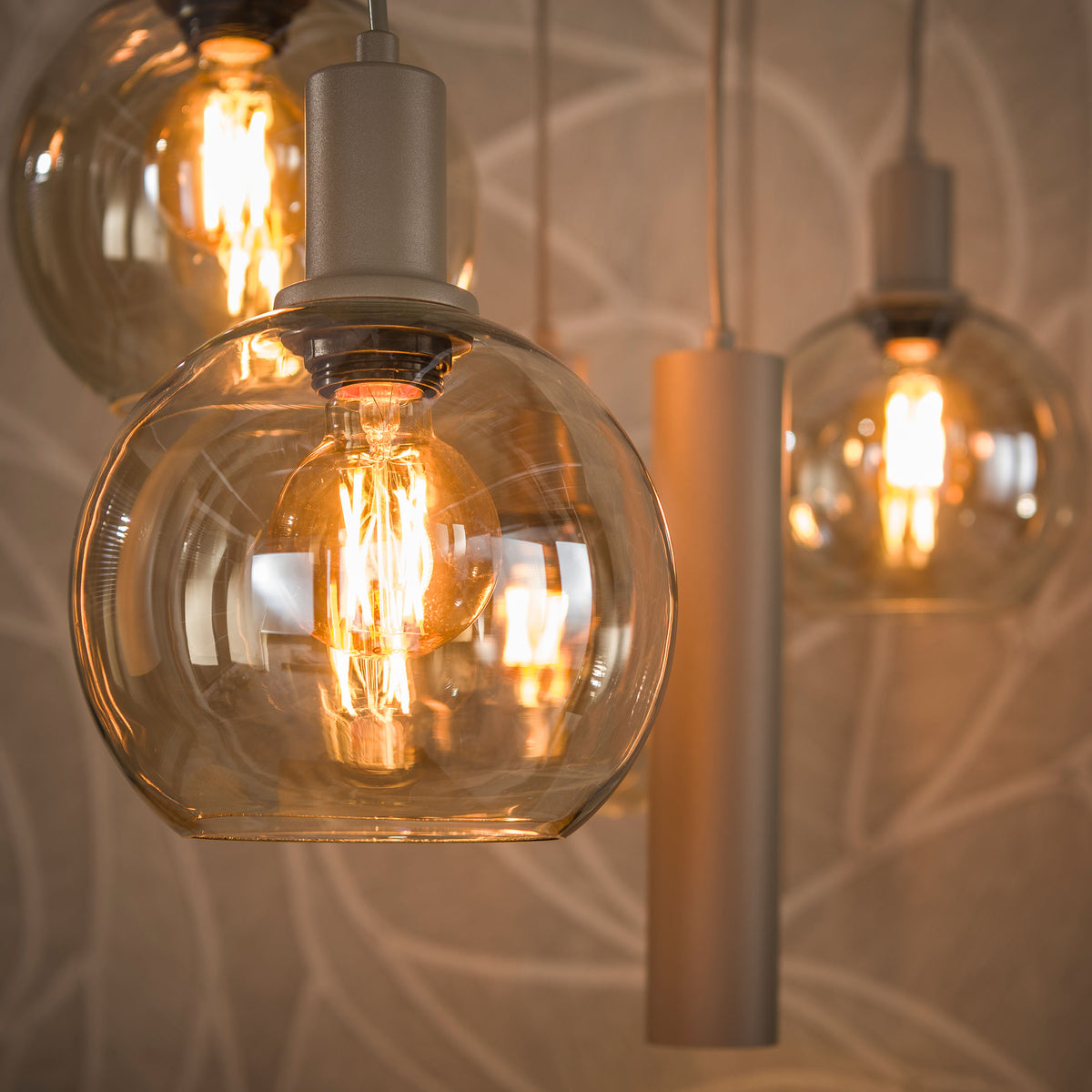 Pendant lamp Sfera Tricolore beige - 4+3-light, 100 cm wide