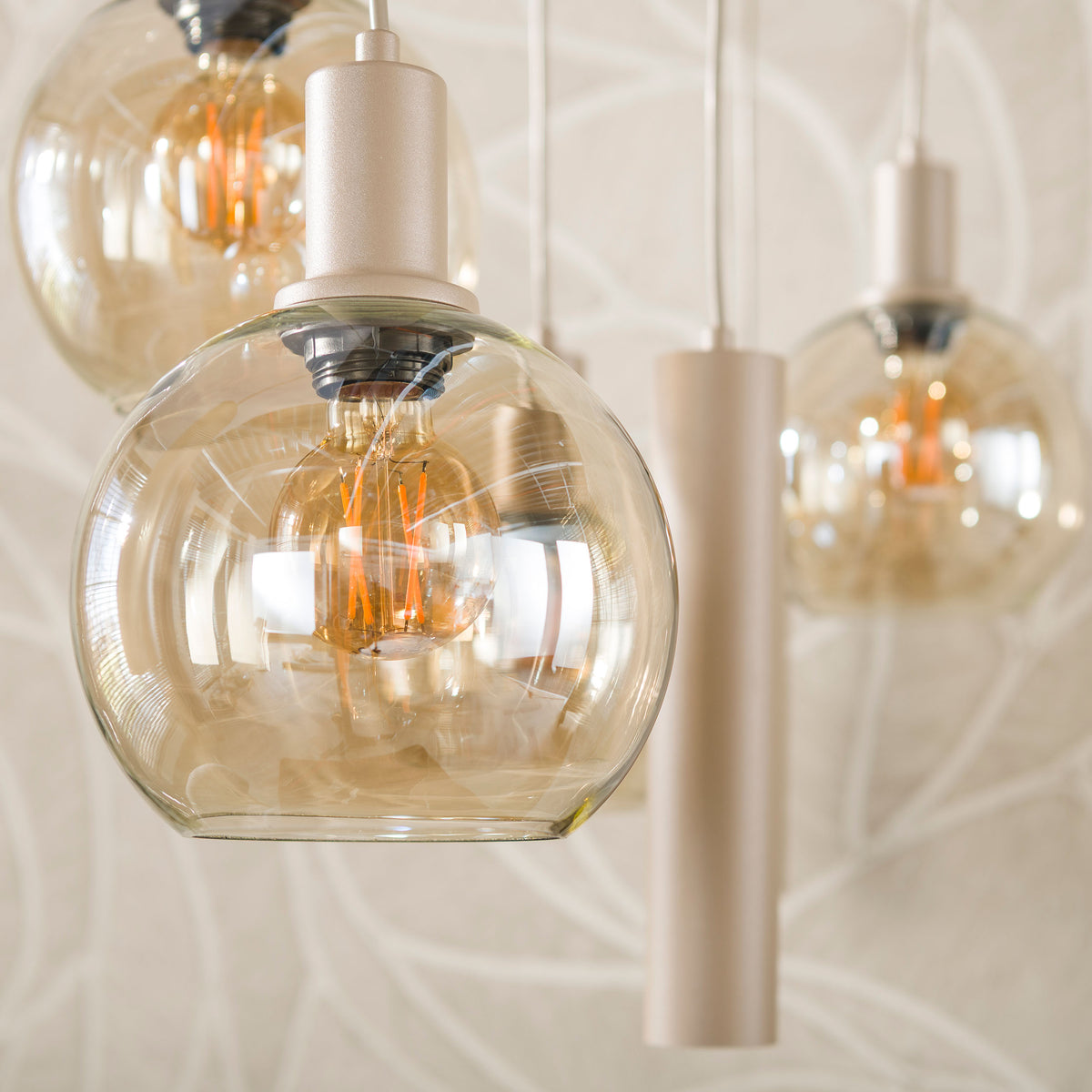Pendant lamp Sfera Tricolore beige - 4+3-light, 100 cm wide