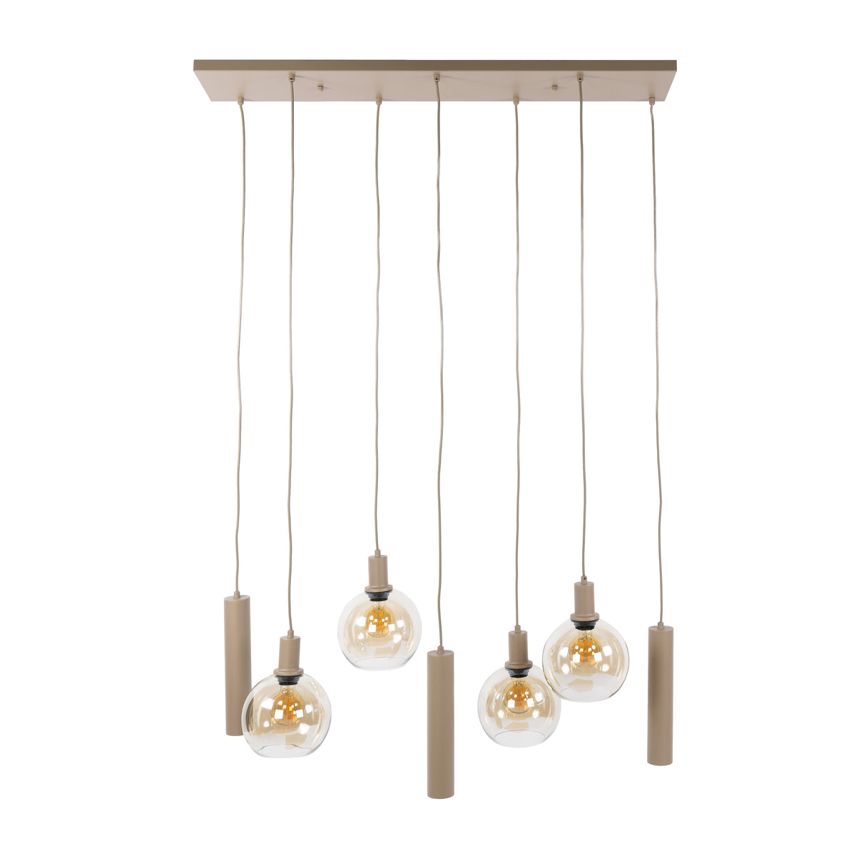 Pendant lamp Sfera Tricolore beige - 4+3-light, 100 cm wide