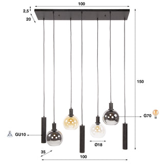 Suspension Sfera Tricolore noir artic - 4+3 lumières, largeur 100 cm