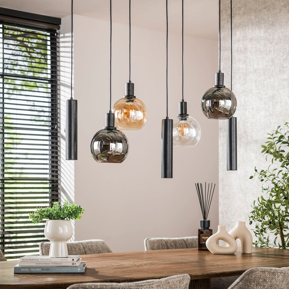 Pendant lamp Sfera Tricolore artic black - 4+3-light, 100 cm wide