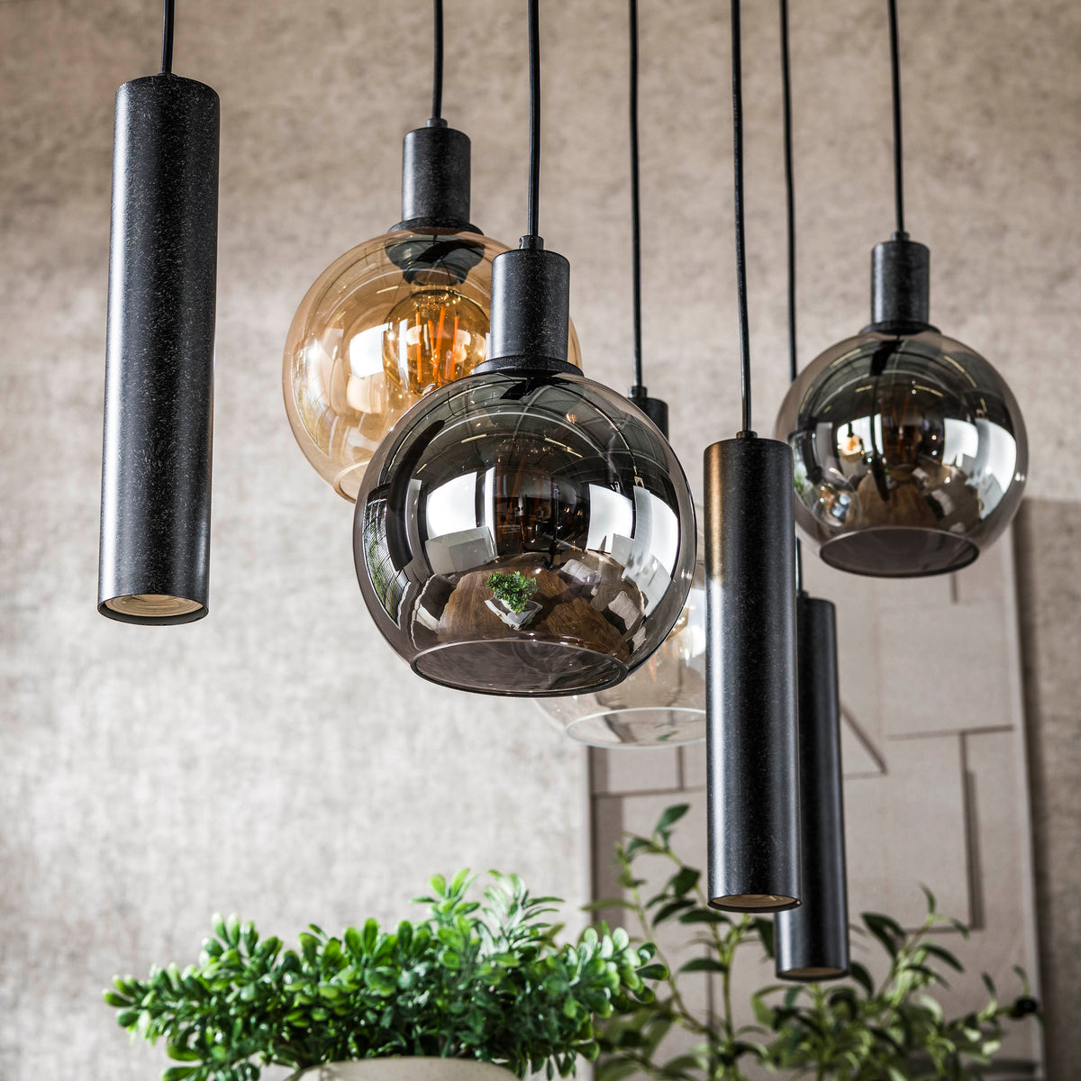 Pendant lamp Sfera Tricolore artic black - 4+3-light, 100 cm wide