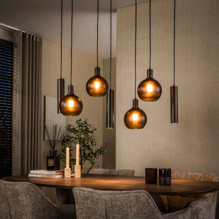 Suspension Sfera Tricolore brun sienna givré - 4+3 lumières, largeur 100 cm