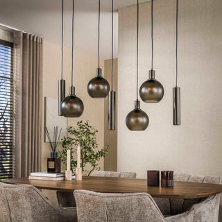 Suspension Sfera Tricolore brun sienna givré - 4+3 lumières, largeur 100 cm