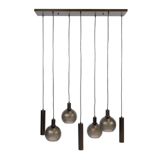 Suspension Sfera Tricolore brun sienna givré - 4+3 lumières, largeur 100 cm