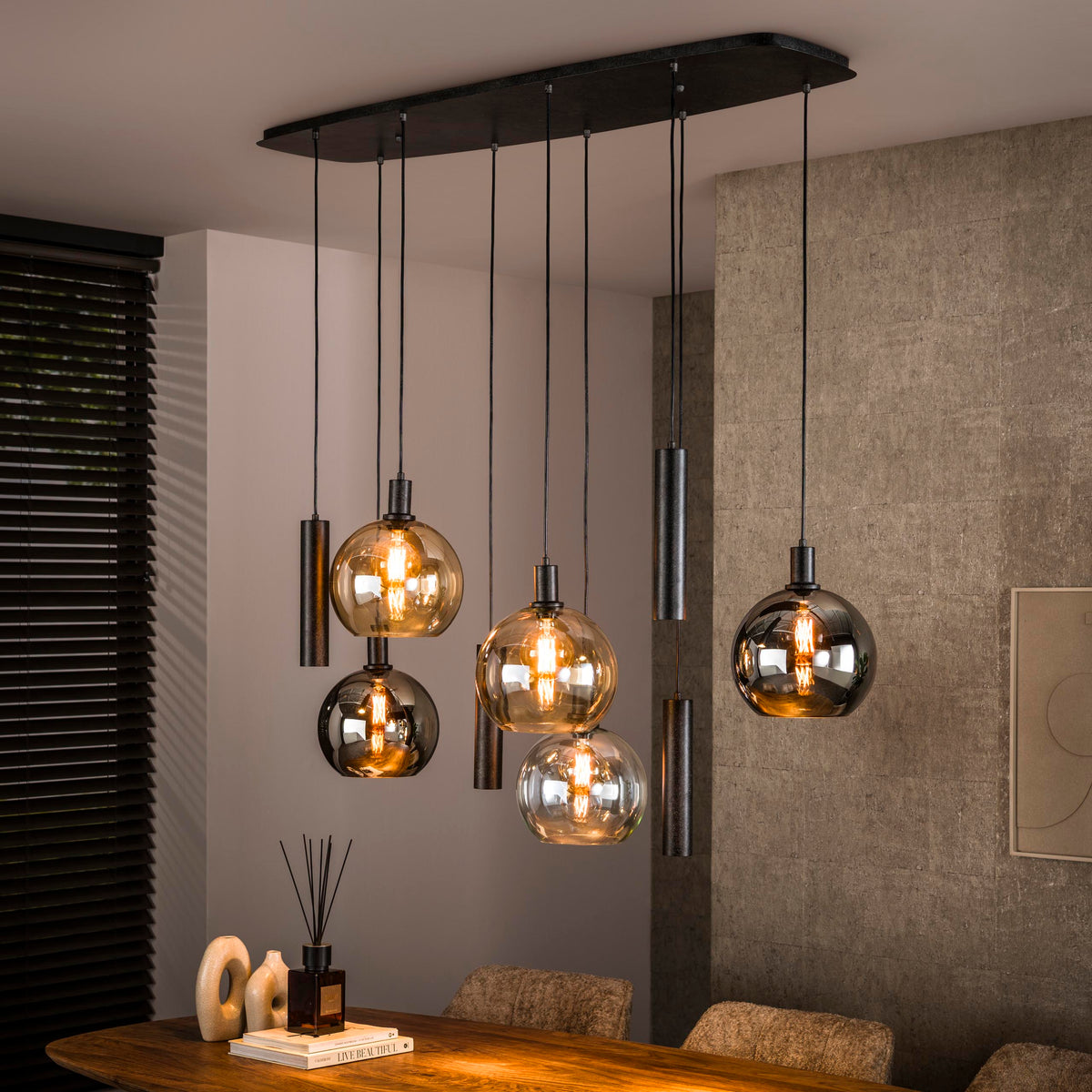 Hanglamp Sfera Tricolore artic zwart - 5+4-lichts, 130 cm breed